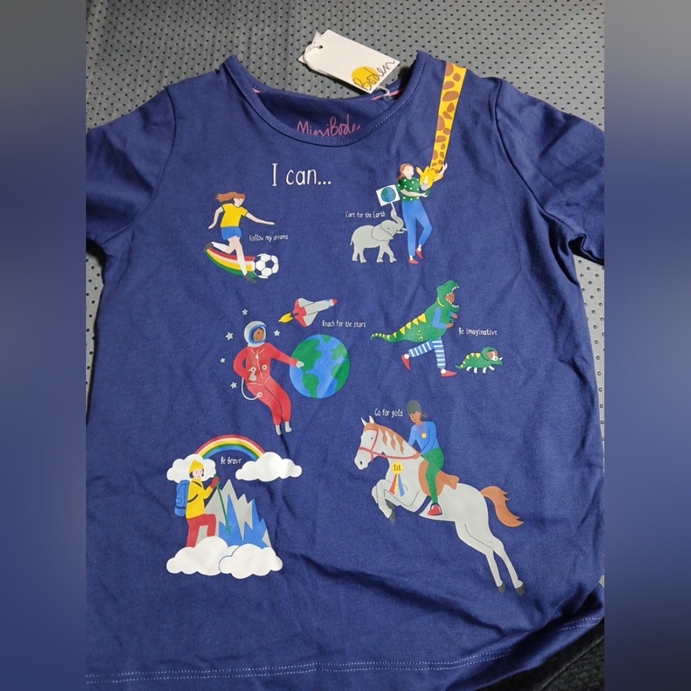 Mini Boden STARBOARD Girls' 3-4Y Navy Blue When I GROW UP Shirt MOTIVATIONAL